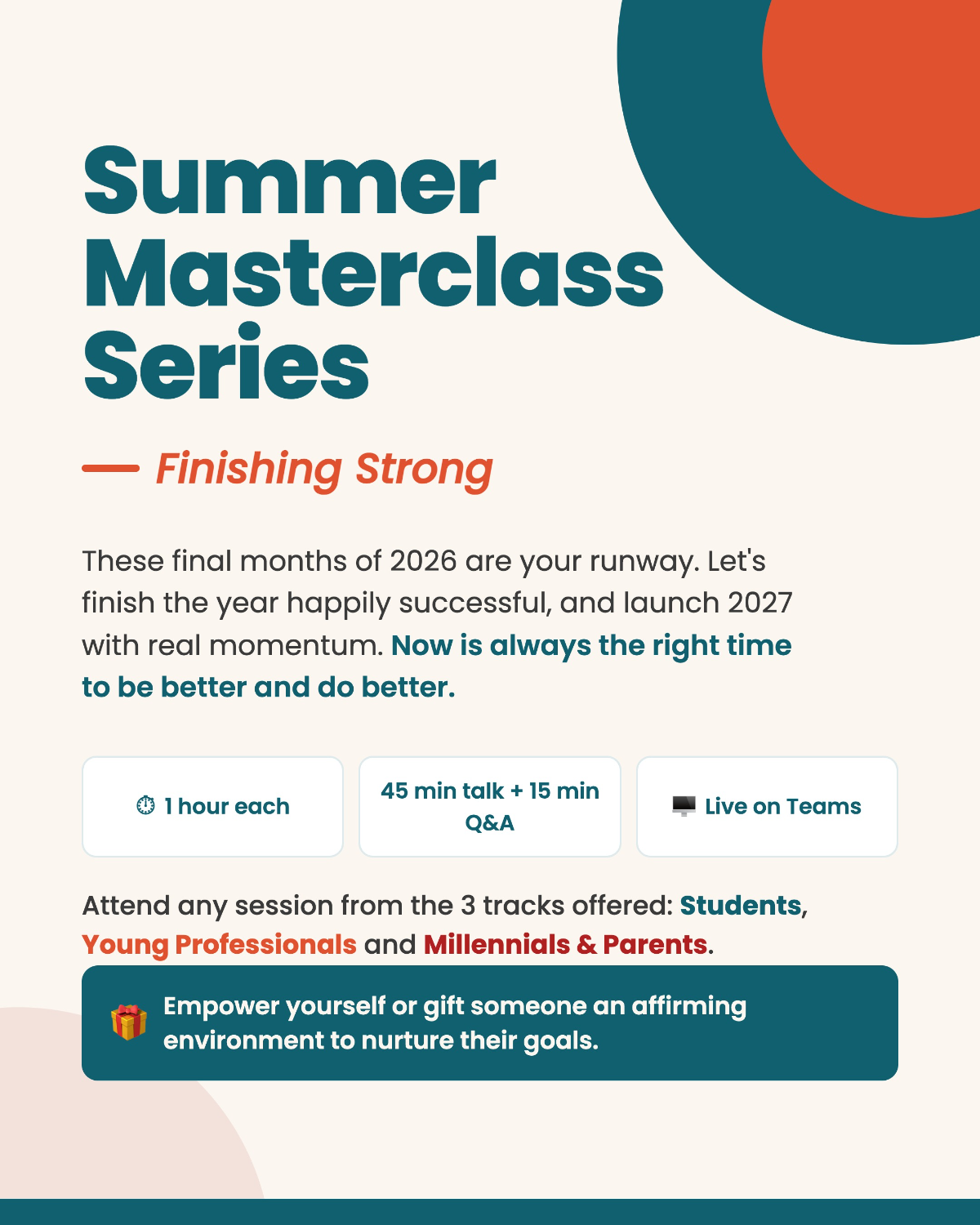 Summer Masterclass Series - Finishing Strong