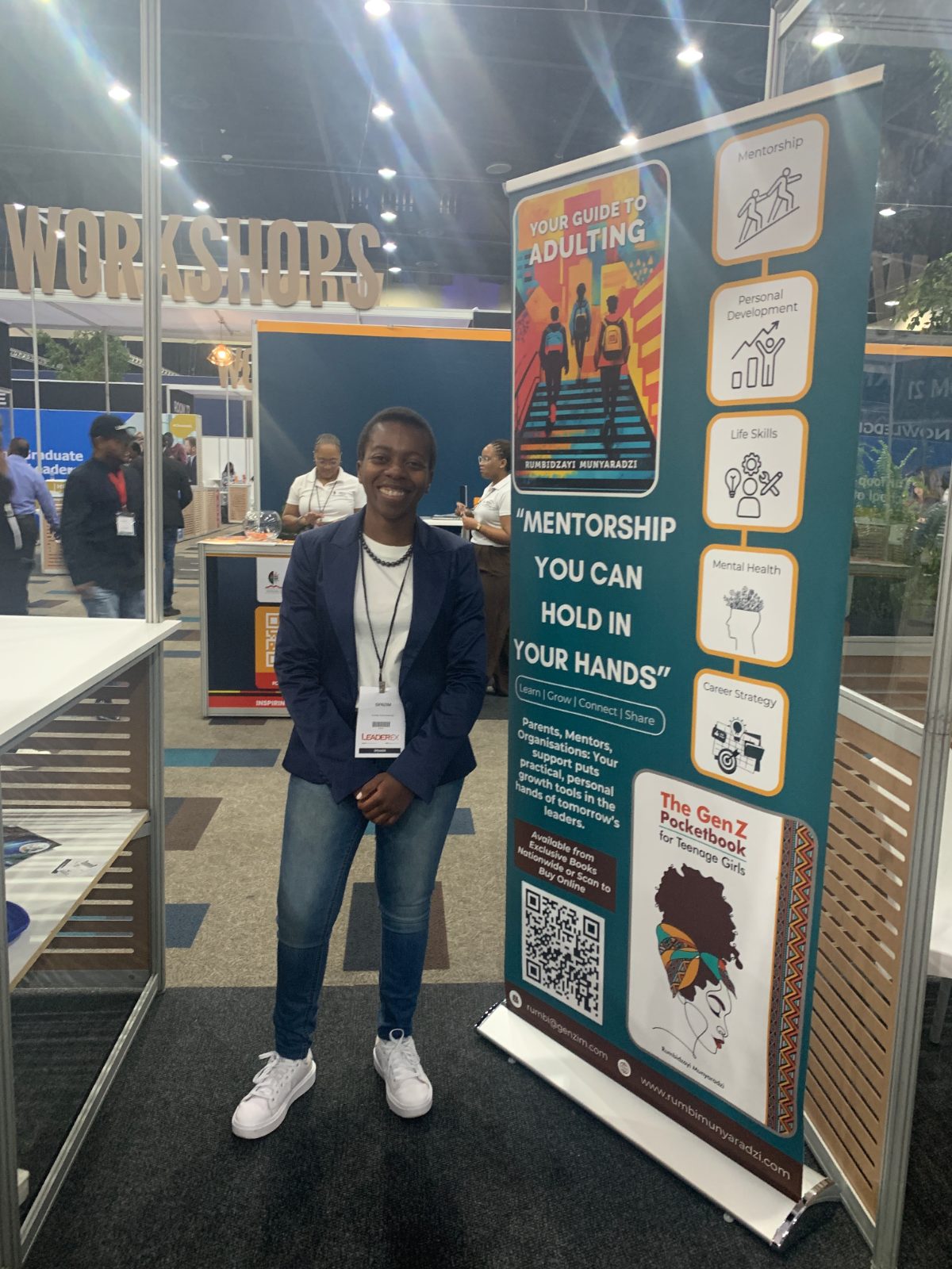 Rumbi at a conference workshop stand